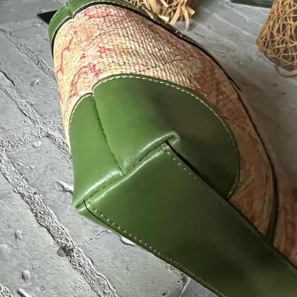 Etienne Aigner Vintage 100% Paper Straw Handbag Green Vegan Straps - Picture 6 of 15
